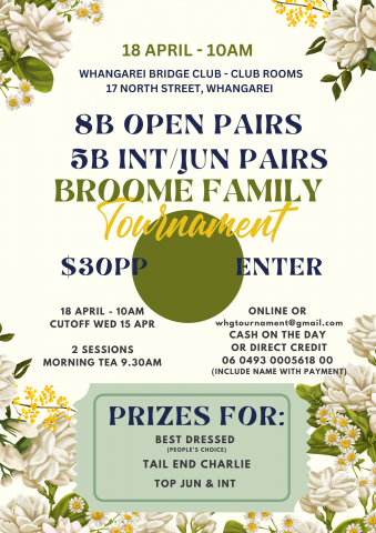Poster: Broome Family Pairs- Open 8B, Int/Jun 5B