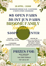 Poster: Broome Family Pairs- Open 8B, Int/Jun 5B